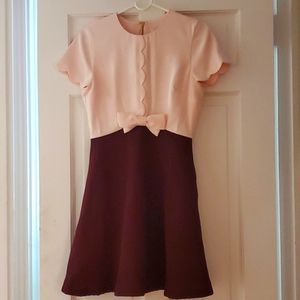 Ted Baker Adeline Pink Maroon Bow Scallop Dress